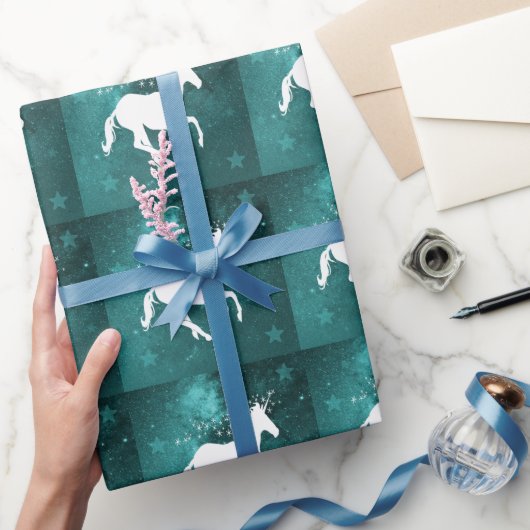 Aquamarines Einhorn-Wrapping-Papier Geschenkpapier (Schenken)