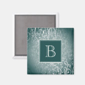 Aquamarines Elegant-Monogram-Magnet Geblüht Magnet (Vorderseite/Rückseite)