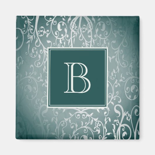 Aquamarines Elegant-Monogram-Magnet Geblüht Magnet (Vorne)