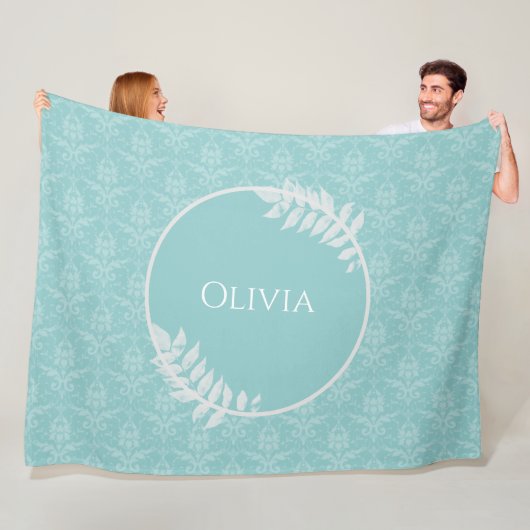 Aquamarines elegantes Damask Personalisiert Fleece (Beispiel)