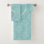 Aquamarines elegantes Damask Personalisiertes Bade Badhandtuch Set (Insitu)