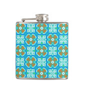 Aquamarines ethnisches Muster Flachmann (Vorderseite)