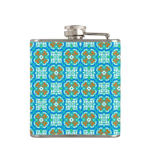 Aquamarines ethnisches Muster Flachmann (Rückseite)