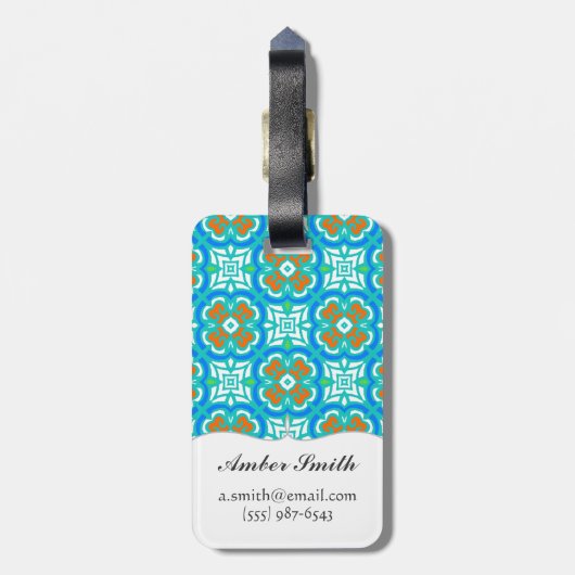 Aquamarines ethnisches Muster Gepäckanhänger (Rückseite vertikal)