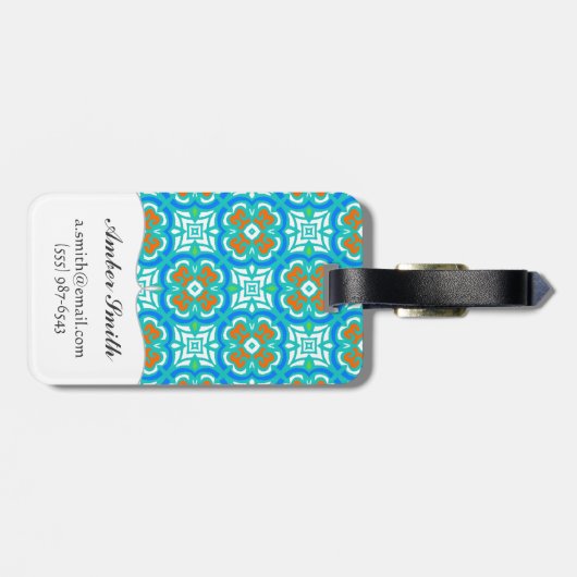 Aquamarines ethnisches Muster Gepäckanhänger (Rückseite horizontal)