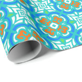 Aquamarines ethnisches Muster Geschenkpapier (Rolleneckpunkt)