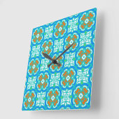 Aquamarines ethnisches Muster Quadratische Wanduhr (Winkel)