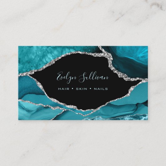 aquamarines Farbspiel auf schwarz Visitenkarte (Vorderseite)