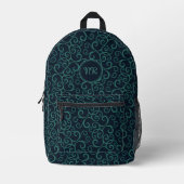 Aquamarines Filigree Navy Damask Muster Monogramm Bedruckter Rucksack (Vorderseite)