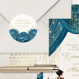 Aquamarines Flora Elegant Quinceanera Runder Aufkleber