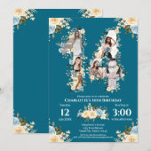 Aquamarines Foto 14. Geburtstag Collage Gelbe Blum Einladung (Vorne/Hinten)