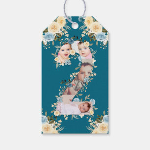 Aquamarines Foto 2. Geburtstag Collage Blue Yellow Geschenkanhänger