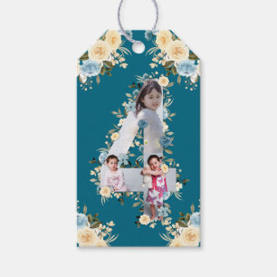 Aquamarines Foto 4. Geburtstag Collage Blue Yellow Geschenkanhänger