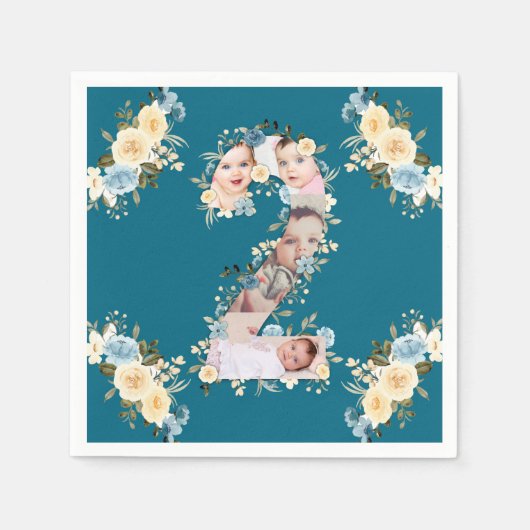 Aquamarines Foto Collage Blue Yellow Blume 2. Gebu Serviette (Vorderseite)