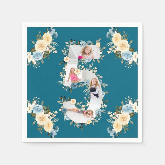 Aquamarines Foto Collage Blue Yellow Blume 5. Gebu Serviette (Vorderseite)