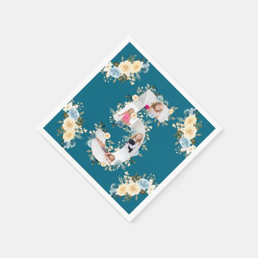 Aquamarines Foto Collage Blue Yellow Blume 5. Gebu Serviette (Ecke)