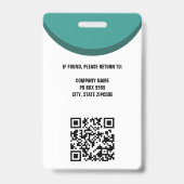 Aquamarines Foto ID QR Code Mitarbeiter Unternehme Ausweis (Rückseite)