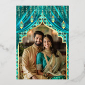 Aquamarines Foto Indische Hochzeit Folieneinladung (Rückseite)