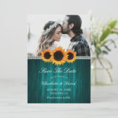 Aquamarines Foto zur Hochzeit von Sonnenblumen Save The Date (Stehend Vorderseite)