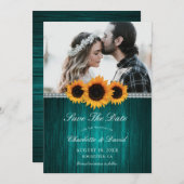 Aquamarines Foto zur Hochzeit von Sonnenblumen Save The Date (Vorne/Hinten)
