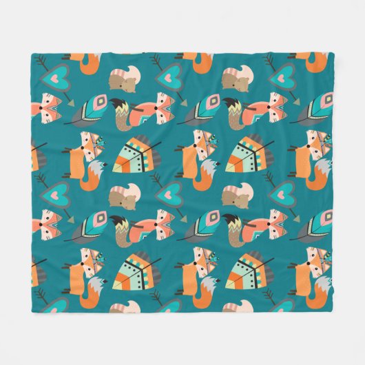 Aquamarines Fox-Muster Fleecedecke (Vorderseite (Horizontal))