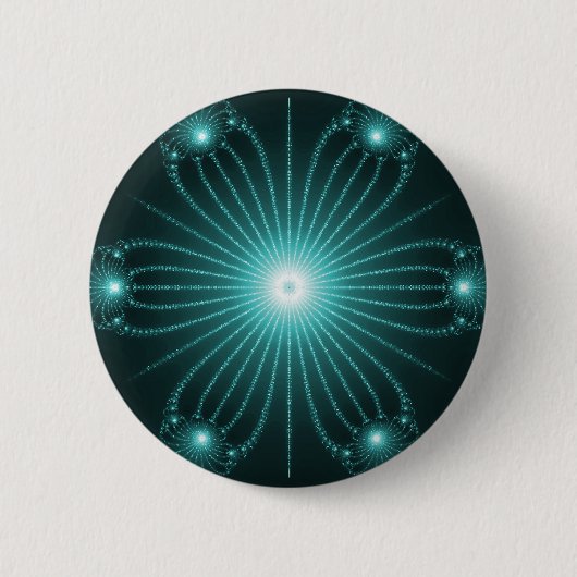 Aquamarines Fraktal-Blumen-Knopf-Button Button (Vorderseite)