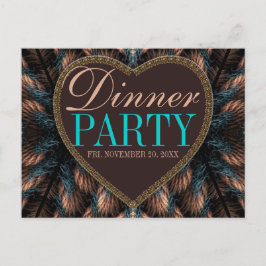 Aquamarines Fraktal Feathers Dinner Party Einladun Einladungspostkarte