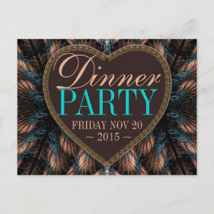 Aquamarines Fraktal Feathers Dinner Party Einladun Einladungspostkarte