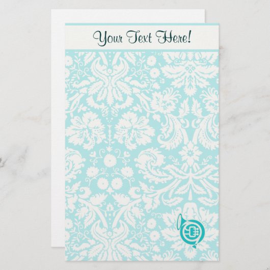 Aquamarines französisches Horn Briefpapier (Vorne/Hinten)