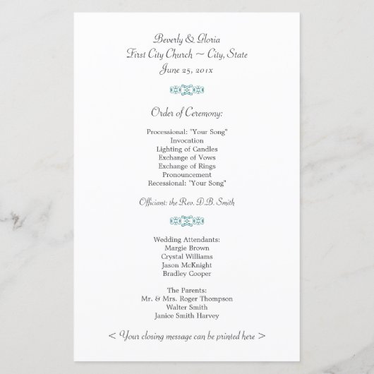 Aquamarines Galaxy WEDDING-Programm (Rückseite)