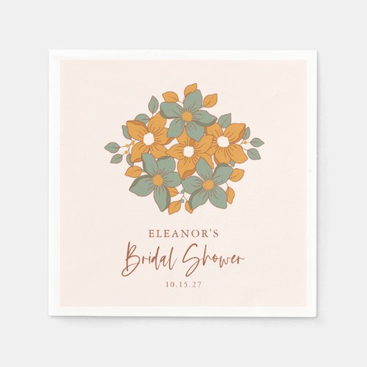 Aquamarines gelbes Boho Retro Brautparty Serviette (Vorderseite)