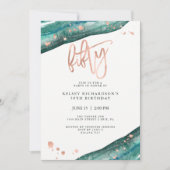 Aquamarines Geode und Imitat-Rosen-Gold schauen | Einladung (Vorderseite)