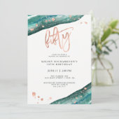 Aquamarines Geode und Imitat-Rosen-Gold schauen | Einladung (Stehend Vorderseite)