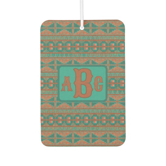 Aquamarines geometrisches Monogramm für das südwes Autolufterfrischer (Vorderseite)