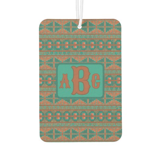 Aquamarines geometrisches Monogramm für das südwes Autolufterfrischer (Rückseite)