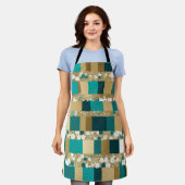 Aquamarines geometrisches Muster in Grün und Gold  Schürze (Getragen)