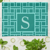 Aquamarines geometrisches Mustermonogramm Geschirrtuch (Gefaltet)