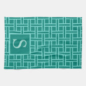Aquamarines geometrisches Mustermonogramm Geschirrtuch (Horizontal)