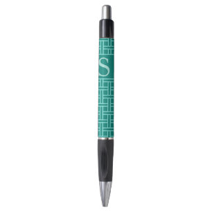 Aquamarines geometrisches Mustermonogramm Kugelschreiber