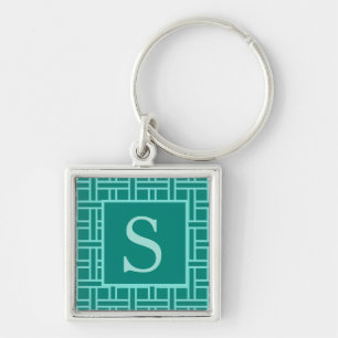 Aquamarines geometrisches Mustermonogramm Schlüsselanhänger