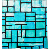 Aquamarines geometrisches Quadrat Duschvorhang (Vorderseite)