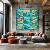 Aquamarines Gerahmtes Abstraktes Wüstenkunstgitter Poster