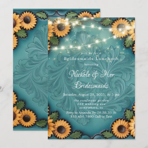Aquamarines geschildertes Leder Sonnenblumen Bride Einladung