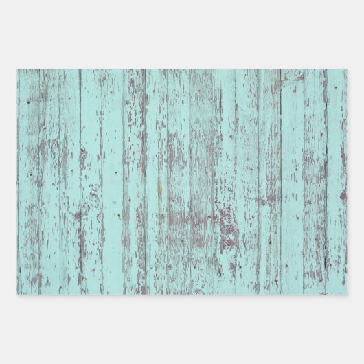 Aquamarines, gestörtes Rustikales Holz Geschenkpapier Set (Vorderseite 3)