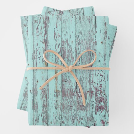 Aquamarines, gestörtes Rustikales Holz Geschenkpapier Set (Beispiel)