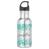 Aquamarines Glitzer-Skriptorin Edelstahlflasche (Vorderseite)