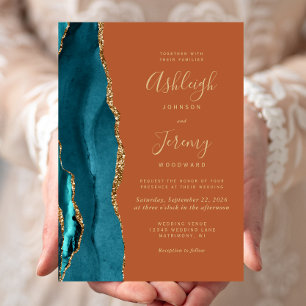 Aquamarines Gold Agate Burnt Orange Rust Wedding Einladung
