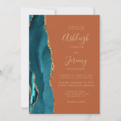 Aquamarines Gold Agate Burnt Orange Rust Wedding Einladung (Vorderseite)