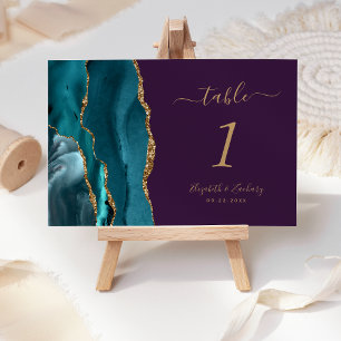 Aquamarines Gold Agate Lila Wedding Tischnummer