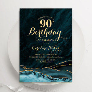 Aquamarines Gold Agate Marble 90. Geburtstag Einladung